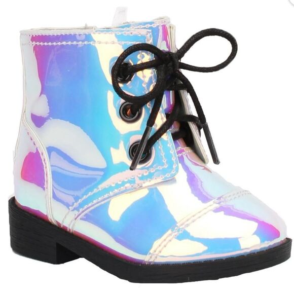 Wonder Nation Iridescent Combat Booties Toddler Sz 4 Moto Techno‎ Comfort Shoes - Picture 1 of 14
